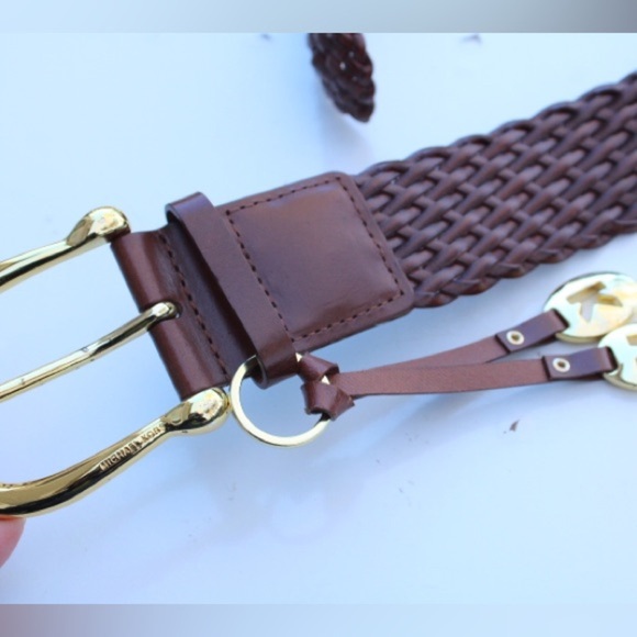 Michael Kors brown braided leather belt main image 7